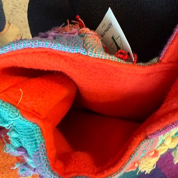 Mooncraft handmade NWT  button Red and Orange TasseledTote Bag lined flannel red - Picture 11 of 13